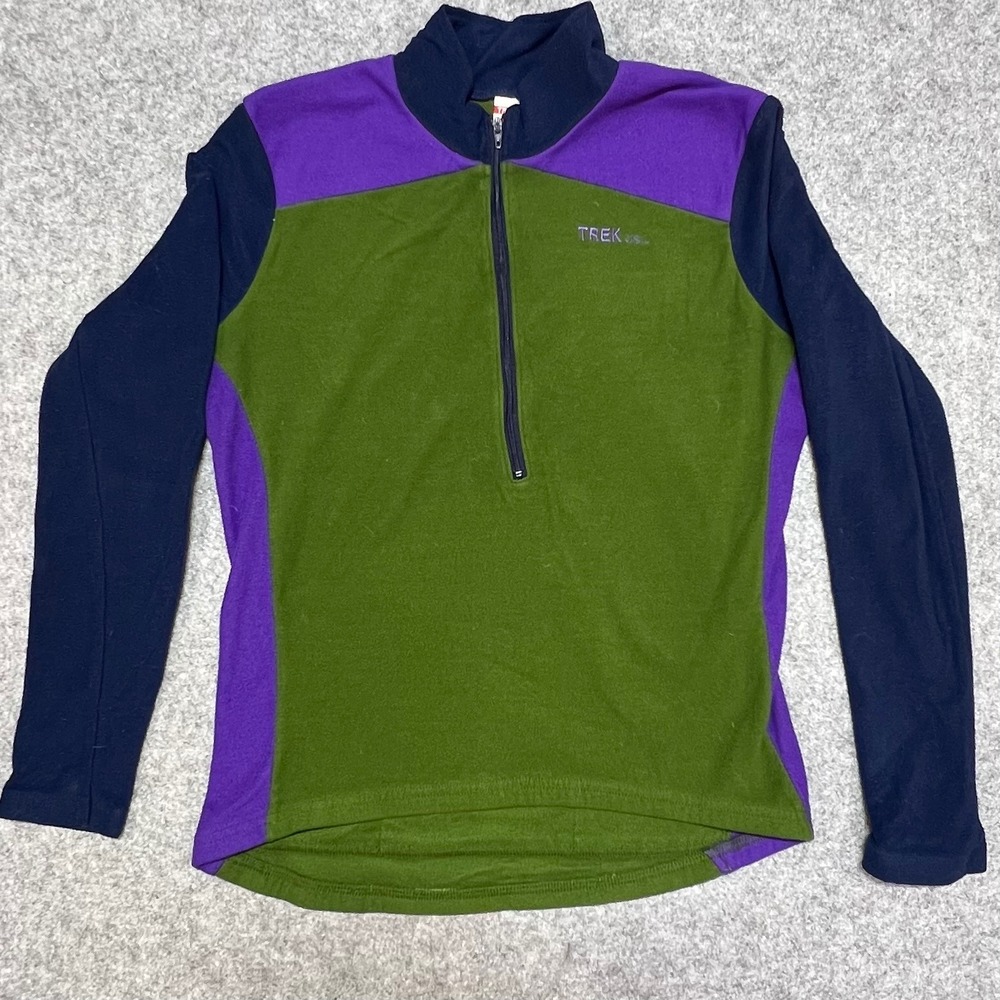 Vintage Trek USA‎ Cycling Jersey Green Purple Colorblock Fleece 1/4 Zip Women SM